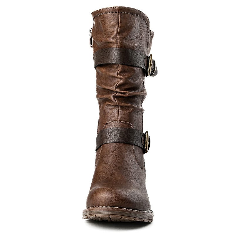 GLOBALWIN Mid-Calf Brown Comfortable Fashion Dress Boots For Women Low Heel Size 9M - Image 4